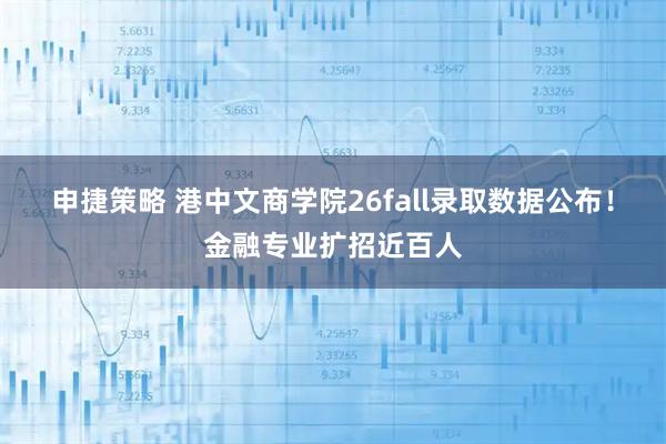 申捷策略 港中文商学院26fall录取数据公布！金融专业扩招近百人
